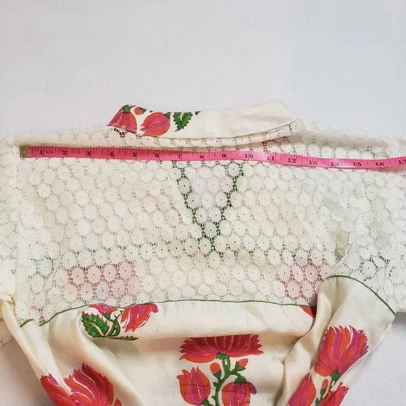 Womens Cream Kurta Top Large Lace Floral Embroidered Bohemian Straight Tunic - Picture 8 of 16